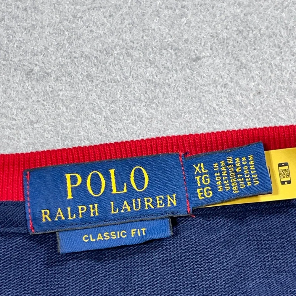 Polo Ralph Lauren T Shirt Men XL Classic Fit Navy Blue Red Stripe Ringer Preppy